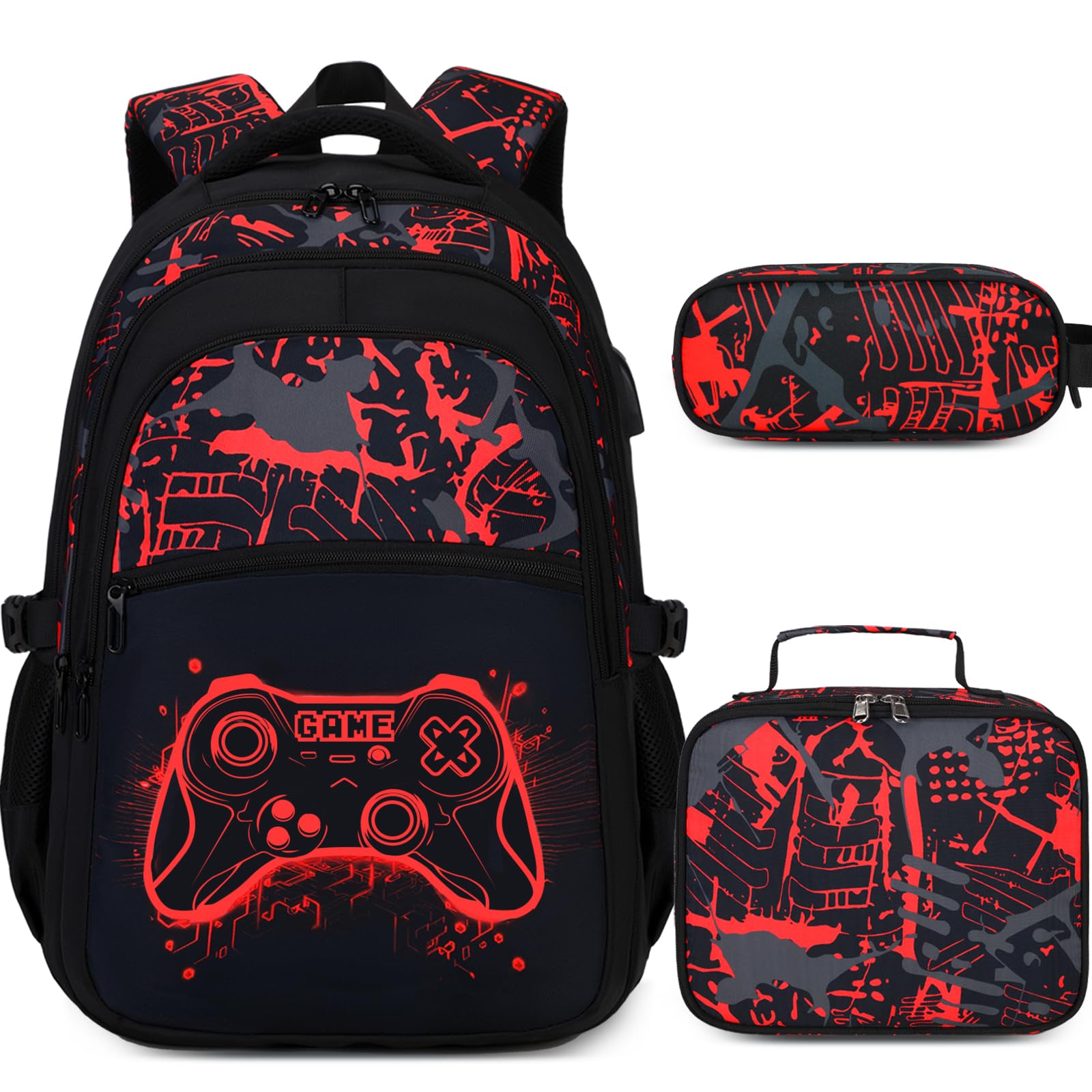 DIGOBAY Boys Backpack for School, Luminous Gamer Backpack with Lunch Box