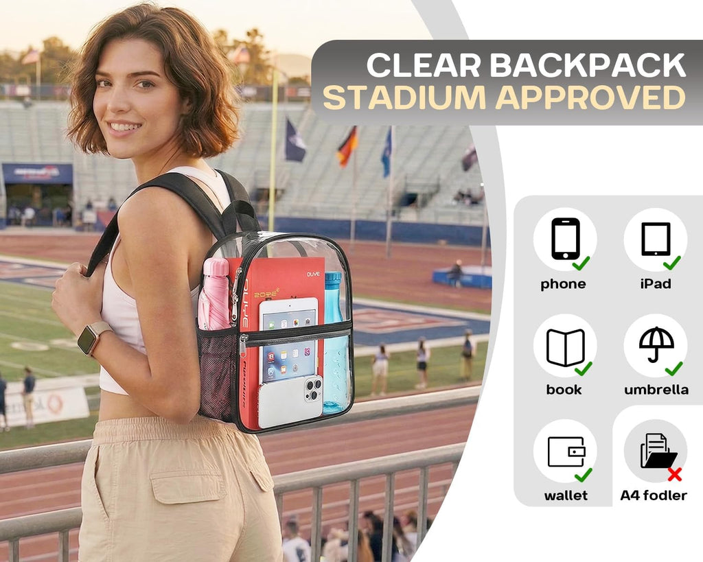 Clear Backpack for Stadium Events Sports Fan Backpack Stadium Bag 12x6x11