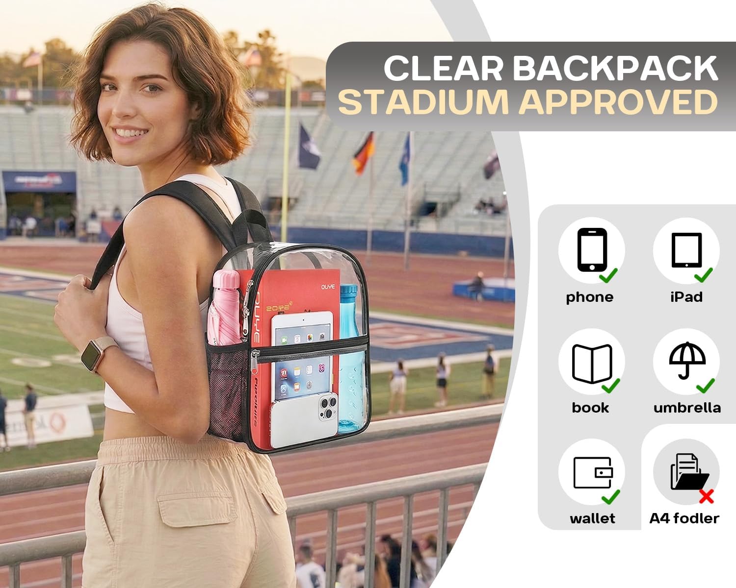 Clear Backpack for Stadium Events Sports Fan Backpack Stadium Bag 12x6x11