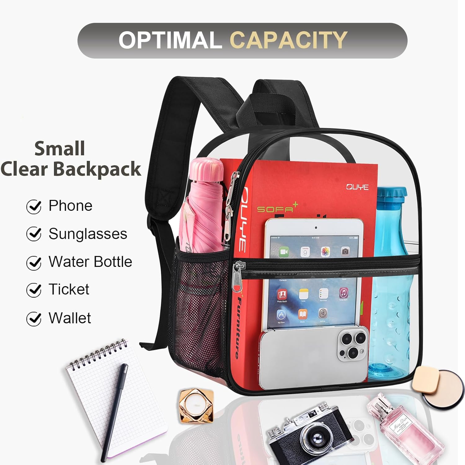 Clear Backpack for Stadium Events Sports Fan Backpack Stadium Bag 12x6x11