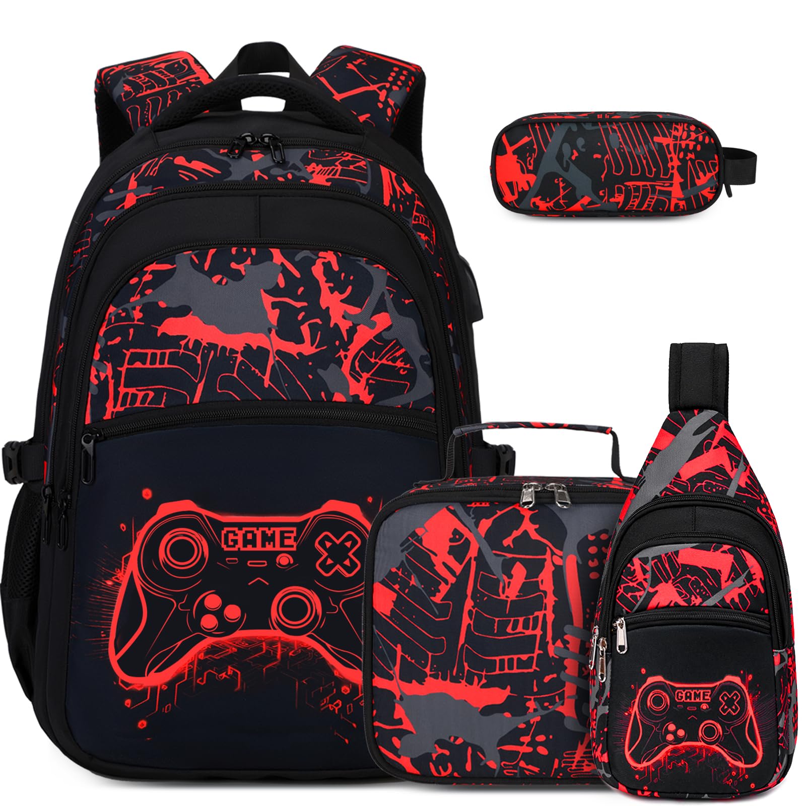 DIGOBAY Boys Backpack for School, Luminous Gamer Backpack with Lunch Box