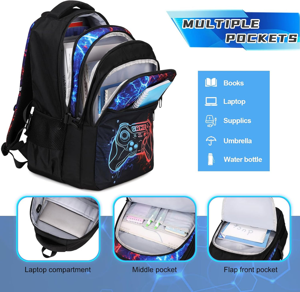 DIGOBAY Boys Backpack for School, Luminous Gamer Backpack with Lunch Box