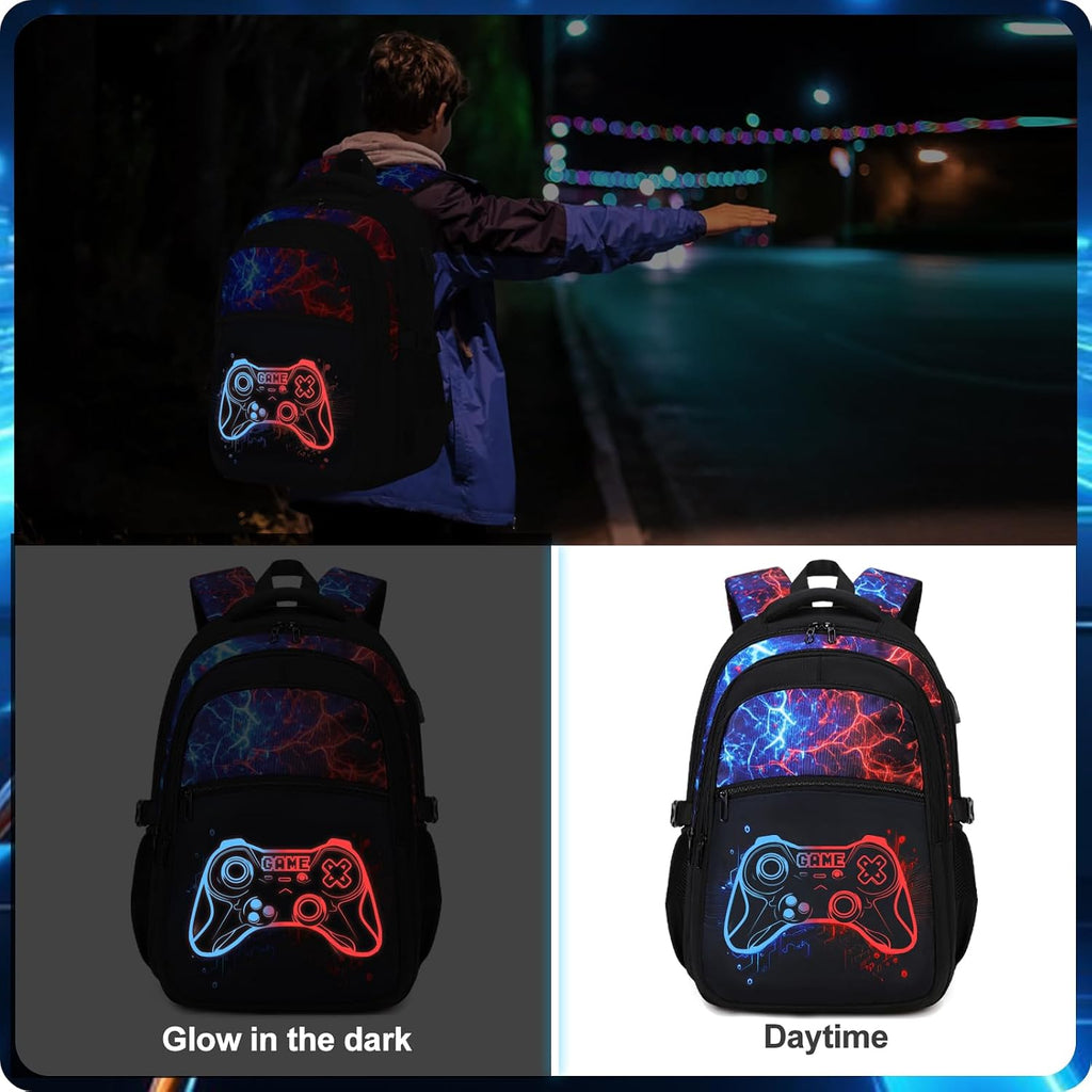 DIGOBAY Boys Backpack for School, Luminous Gamer Backpack with Lunch Box