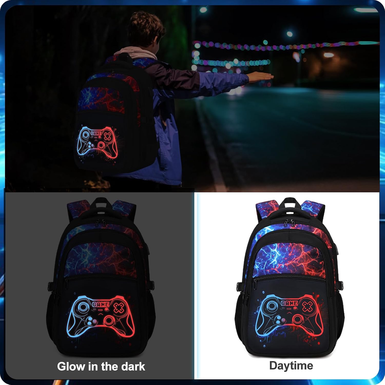 DIGOBAY Boys Backpack for School, Luminous Gamer Backpack with Lunch Box