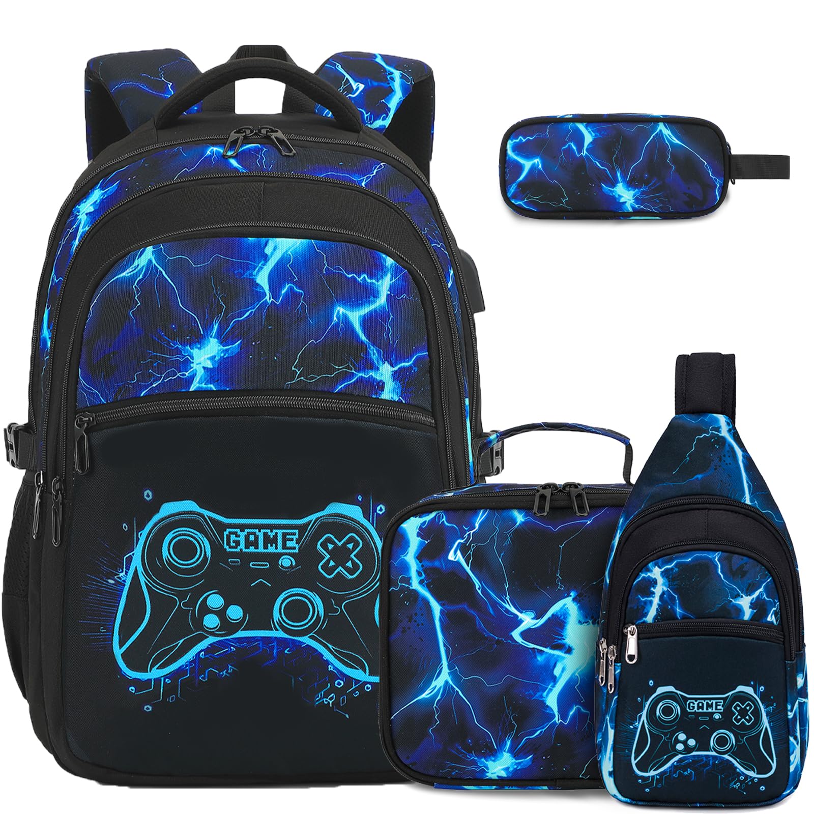 DIGOBAY Boys Backpack for School, Luminous Gamer Backpack with Lunch Box