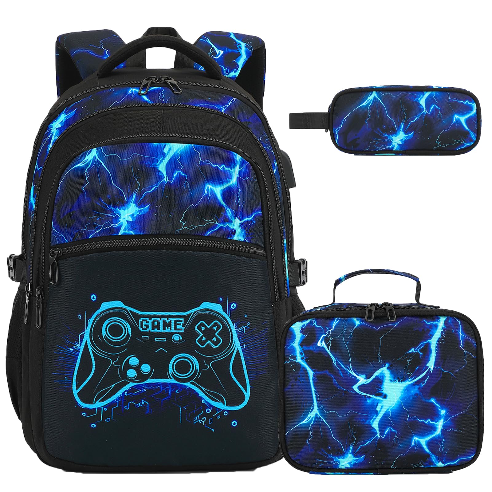 DIGOBAY Boys Backpack for School, Luminous Gamer Backpack with Lunch Box