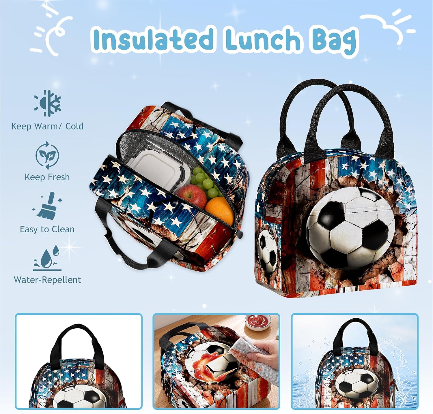 3PCS Backpack for Girls Boys,Teens Flag Soccer Back to School Backpack with Lunch Box Pencil Case, 17 Inch Lightweight Students Backpack 3 in 1 Set for Elementary Middle High School