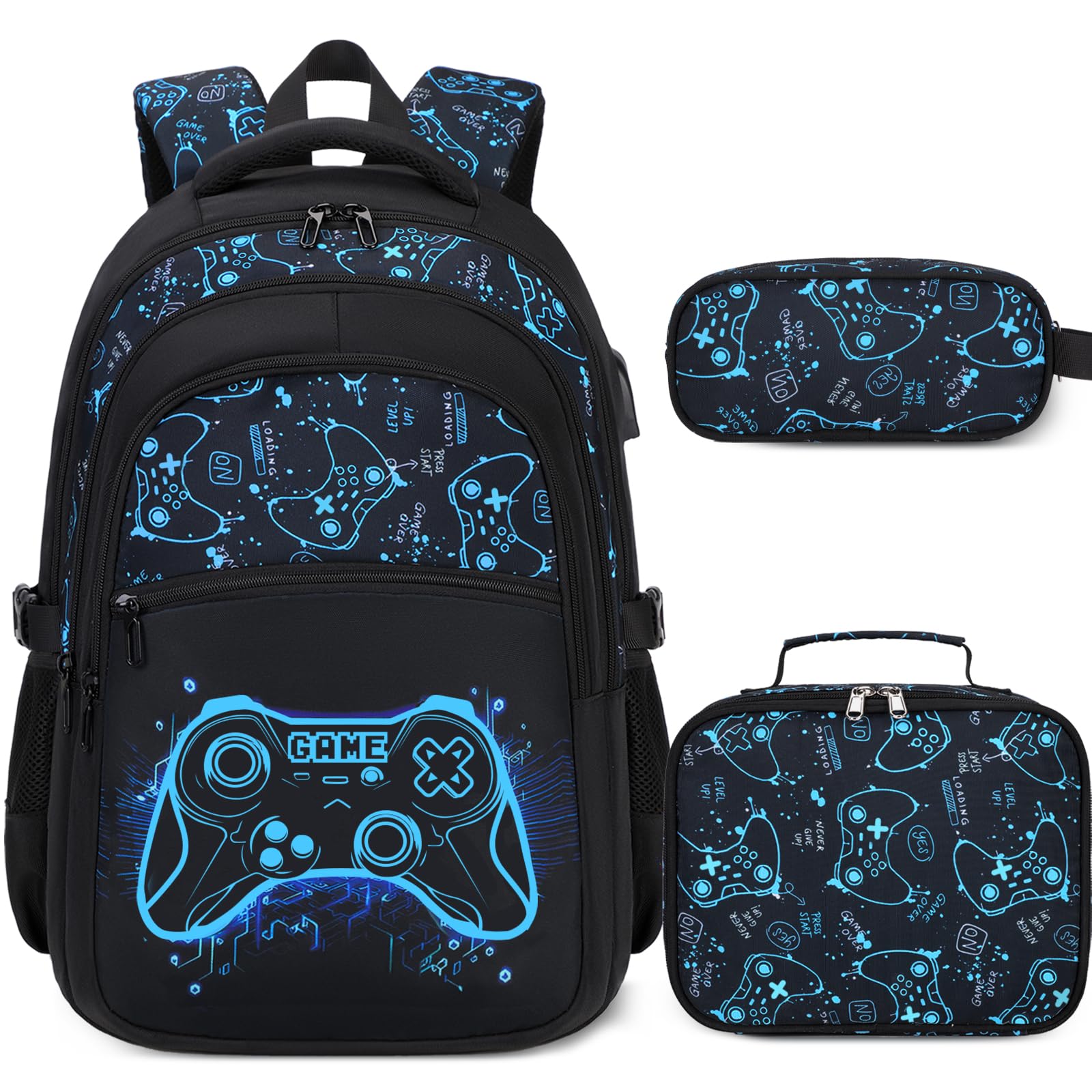 DIGOBAY Boys Backpack for School, Luminous Gamer Backpack with Lunch Box