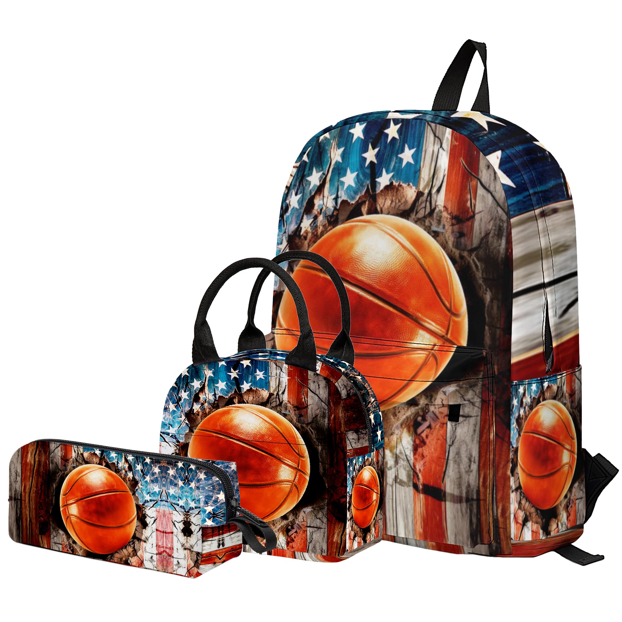 3PCS Backpack for Girls Boys,Teens Flag Soccer Back to School Backpack with Lunch Box Pencil Case, 17 Inch Lightweight Students Backpack 3 in 1 Set for Elementary Middle High School