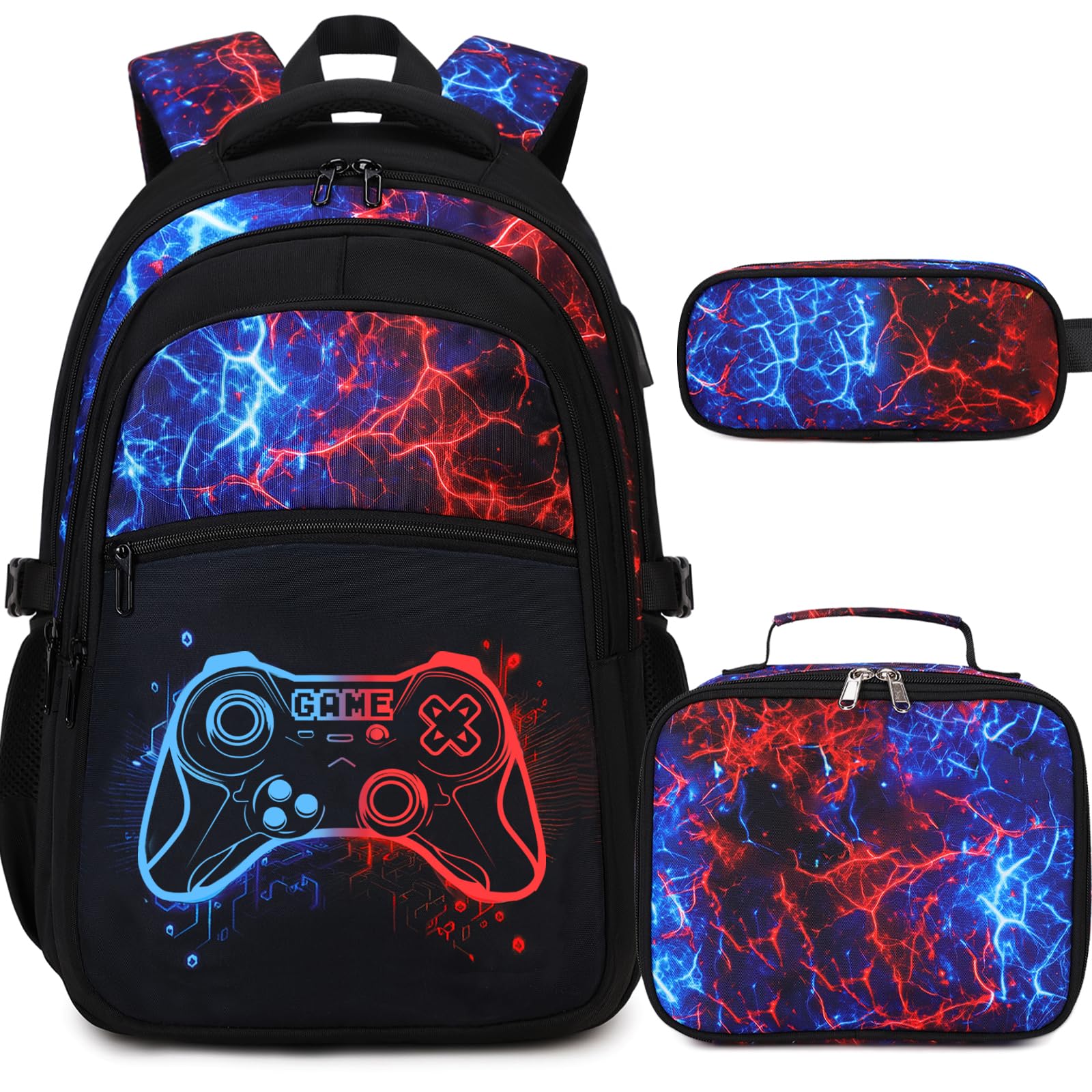 DIGOBAY Boys Backpack for School, Luminous Gamer Backpack with Lunch Box