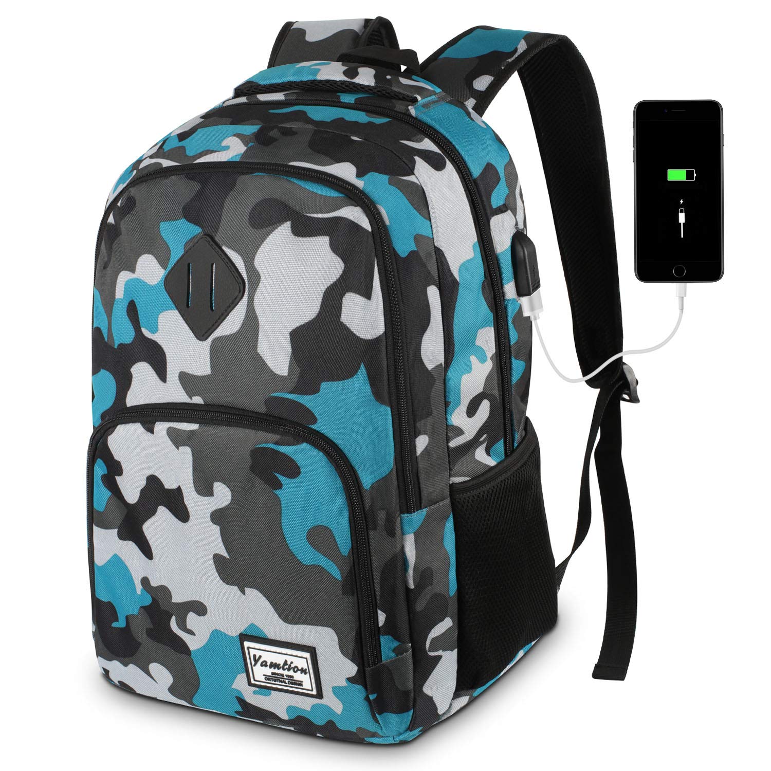 YAMTION Backpack for Men and Women,School Backpack for Teenager,15.6 inch Laptop Bookbag with USB Charging port for Business Work College Travel Trip