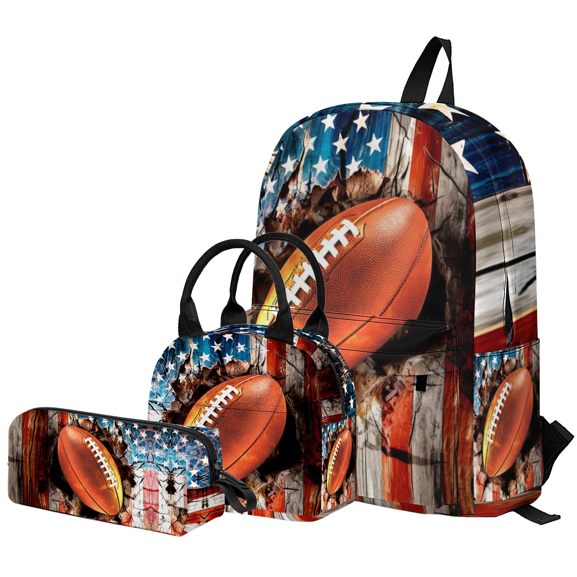 3PCS Backpack for Girls Boys,Teens Flag Soccer Back to School Backpack with Lunch Box Pencil Case, 17 Inch Lightweight Students Backpack 3 in 1 Set for Elementary Middle High School