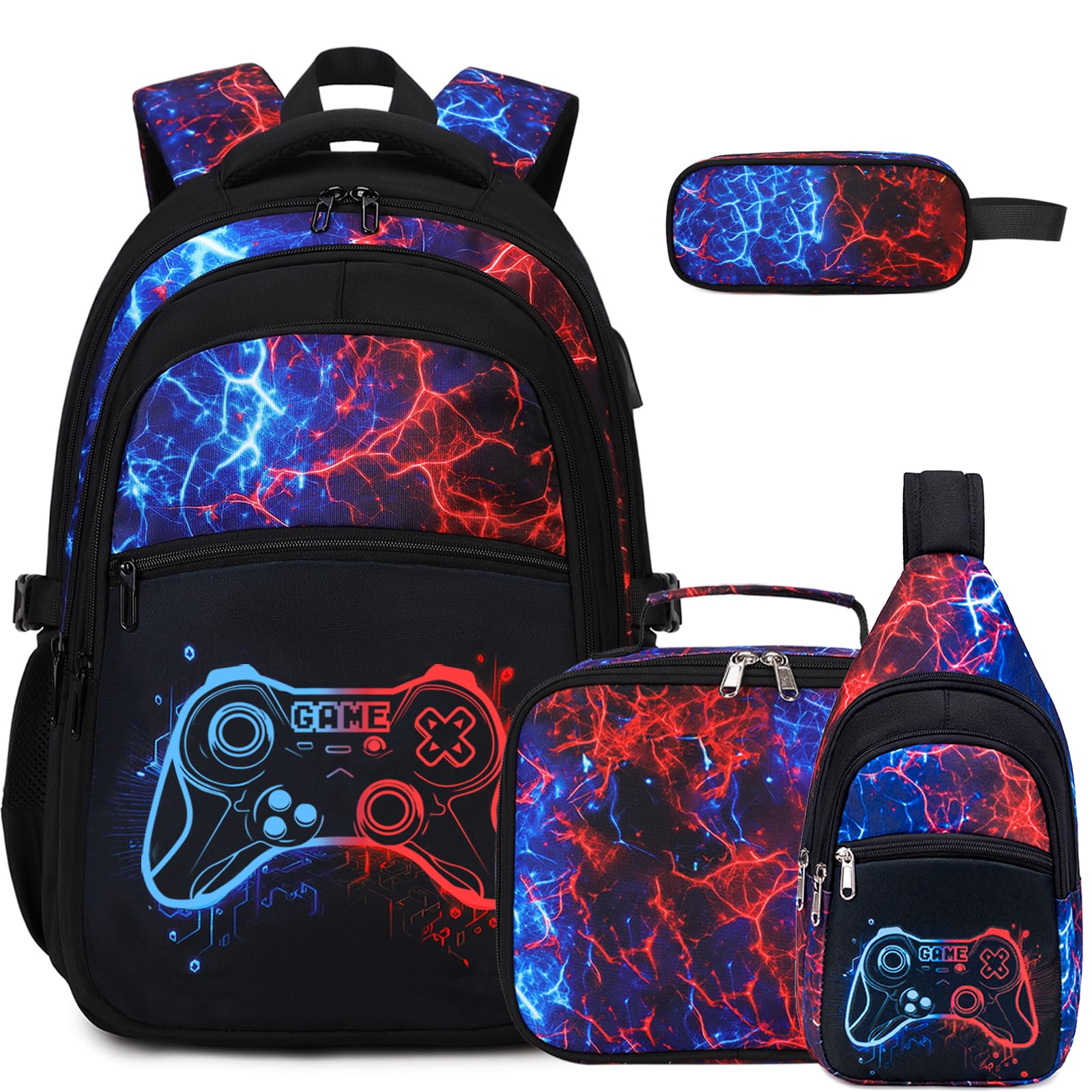 DIGOBAY Boys Backpack for School, Luminous Gamer Backpack with Lunch Box
