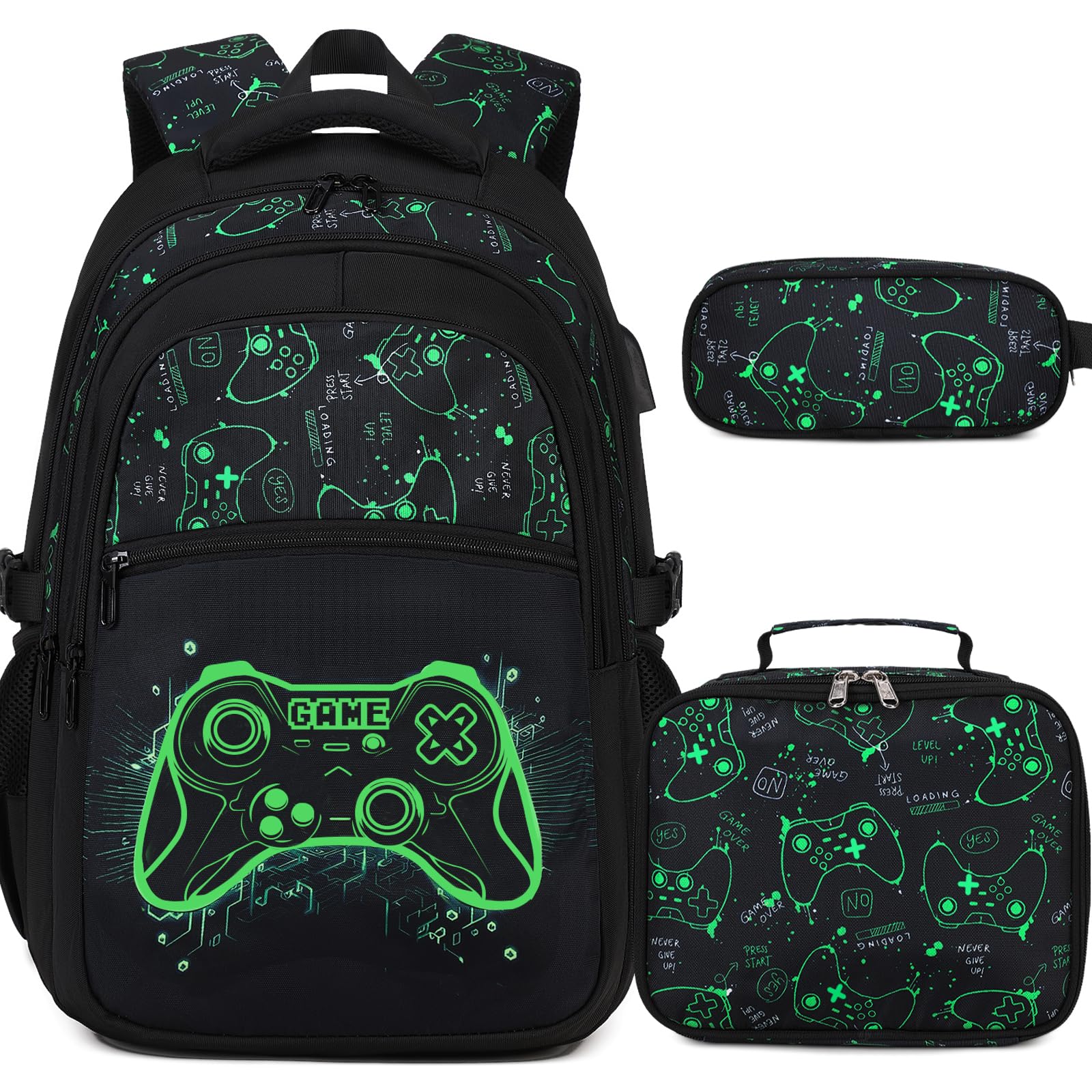 DIGOBAY Boys Backpack for School, Luminous Gamer Backpack with Lunch Box