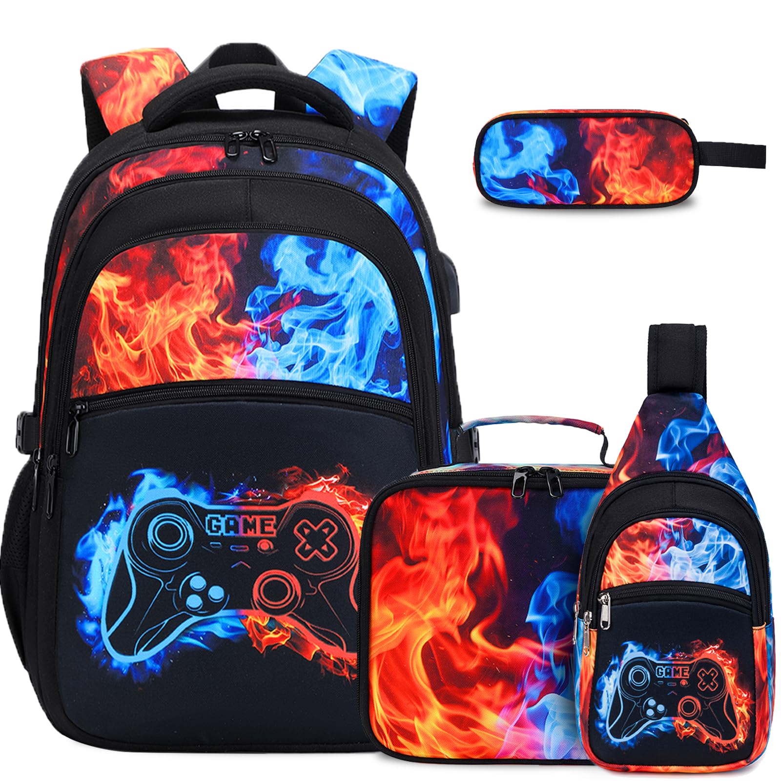 DIGOBAY Boys Backpack for School, Luminous Gamer Backpack with Lunch Box