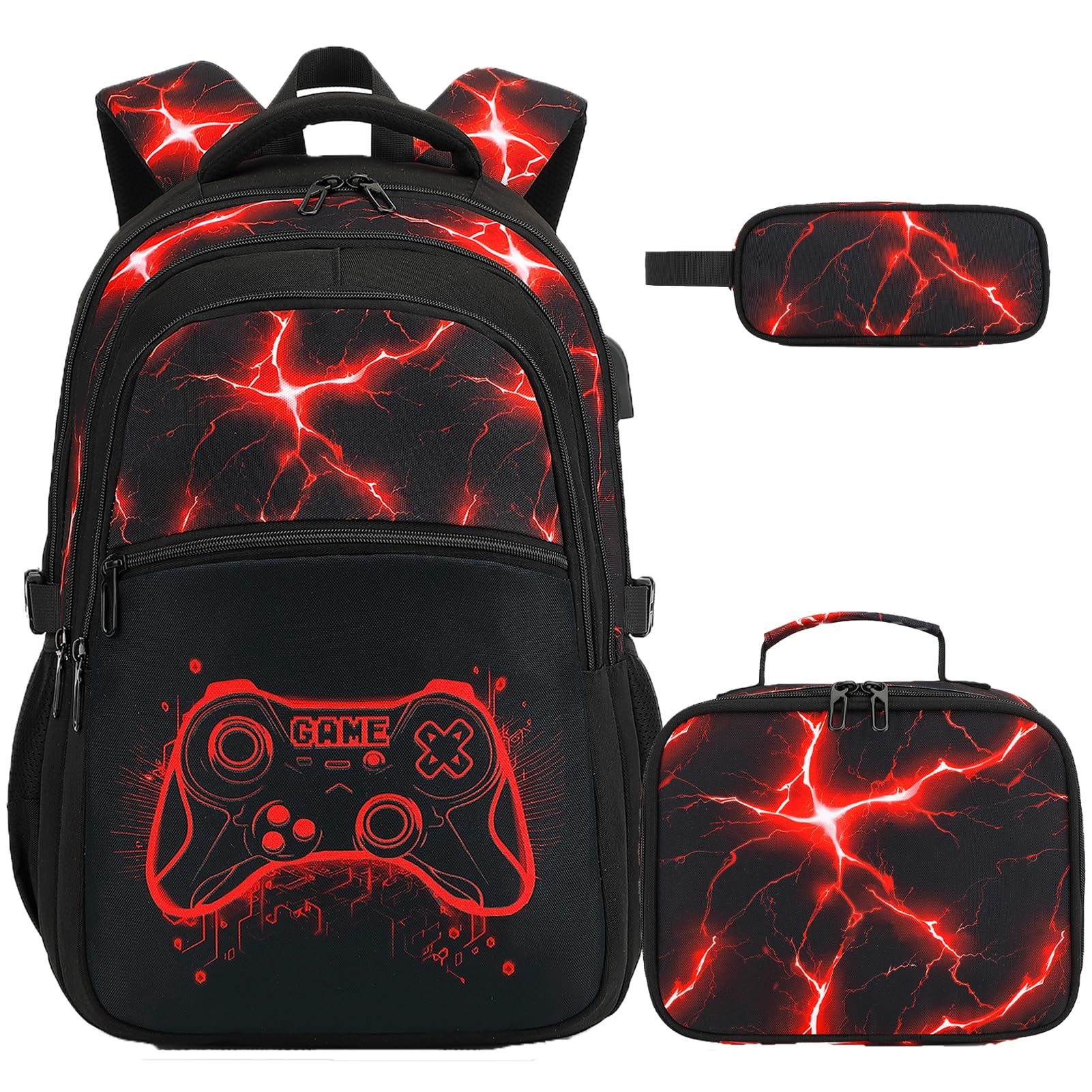 DIGOBAY Boys Backpack for School, Luminous Gamer Backpack with Lunch Box
