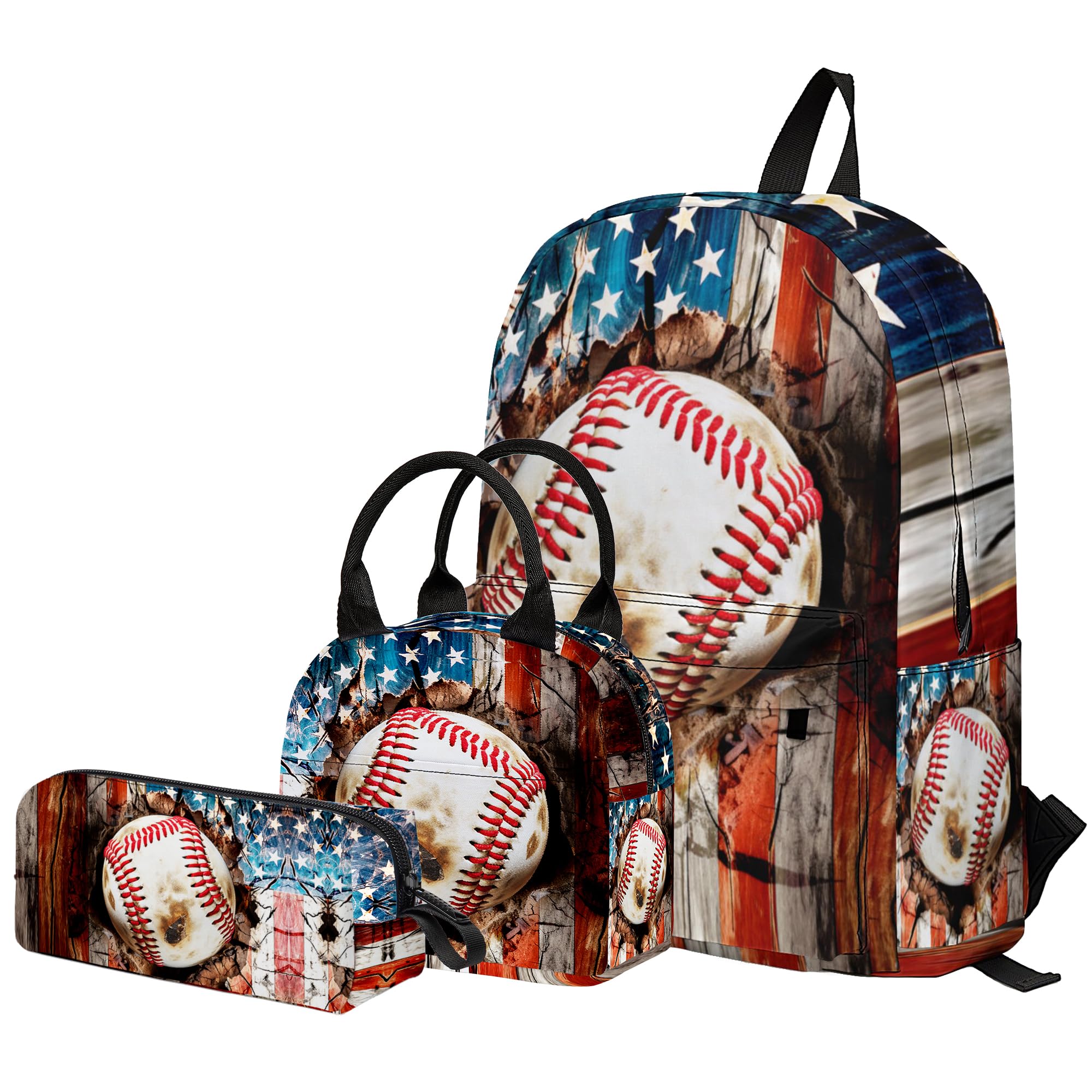 3PCS Backpack for Girls Boys,Teens Flag Soccer Back to School Backpack with Lunch Box Pencil Case, 17 Inch Lightweight Students Backpack 3 in 1 Set for Elementary Middle High School