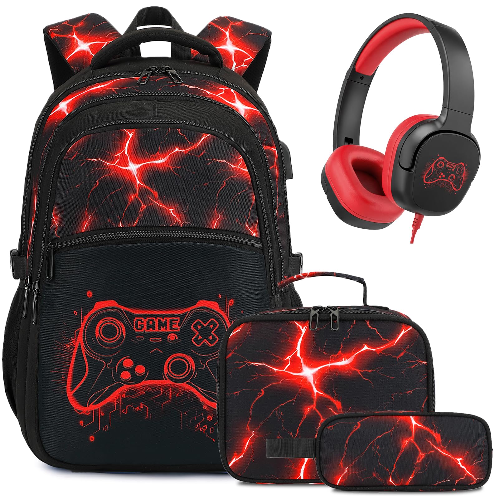 DIGOBAY Boys Backpack for School, Luminous Gamer Backpack with Lunch Box