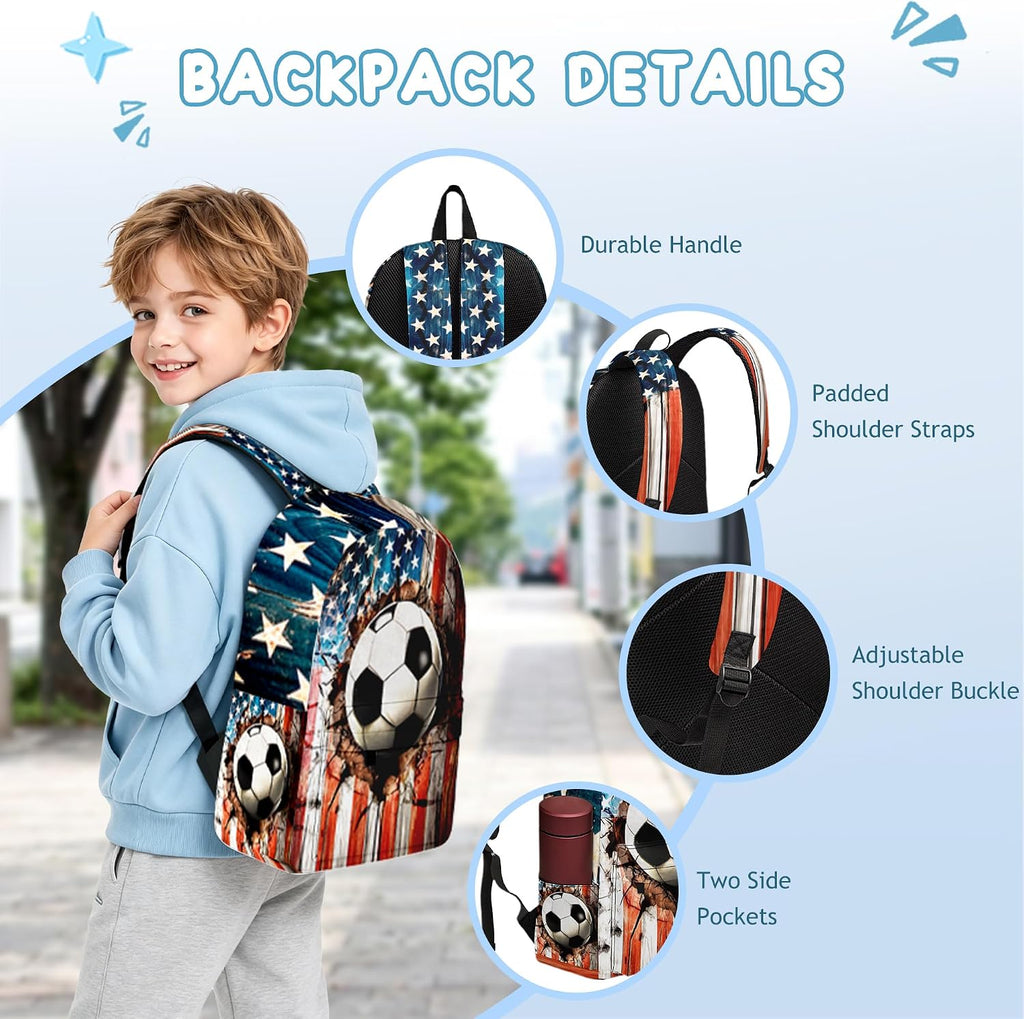 3PCS Backpack for Girls Boys,Teens Flag Soccer Back to School Backpack with Lunch Box Pencil Case, 17 Inch Lightweight Students Backpack 3 in 1 Set for Elementary Middle High School