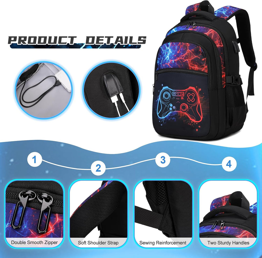 DIGOBAY Boys Backpack for School, Luminous Gamer Backpack with Lunch Box