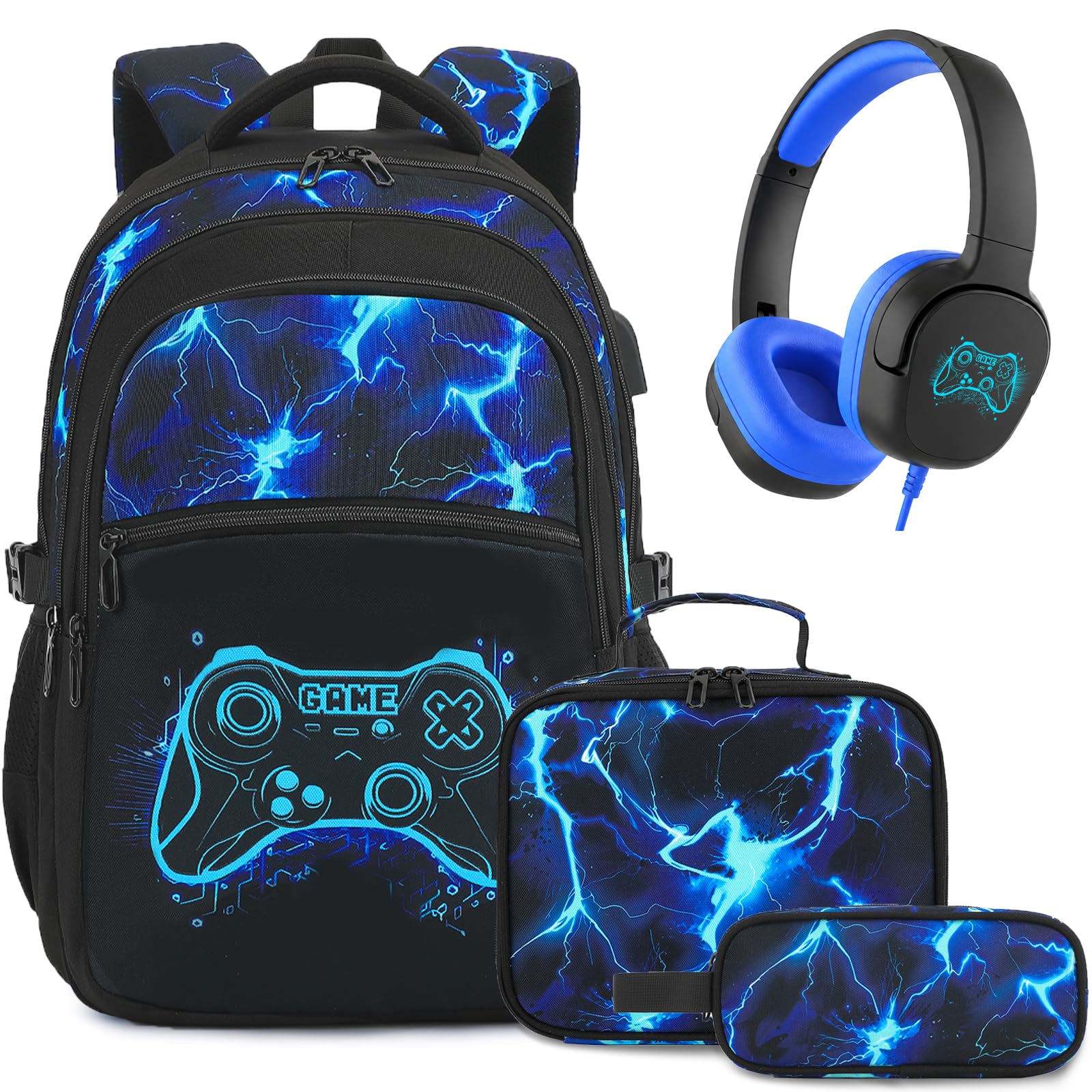 DIGOBAY Boys Backpack for School, Luminous Gamer Backpack with Lunch Box
