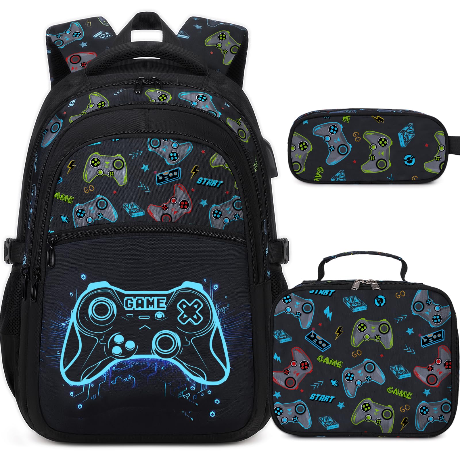 DIGOBAY Boys Backpack for School, Luminous Gamer Backpack with Lunch Box