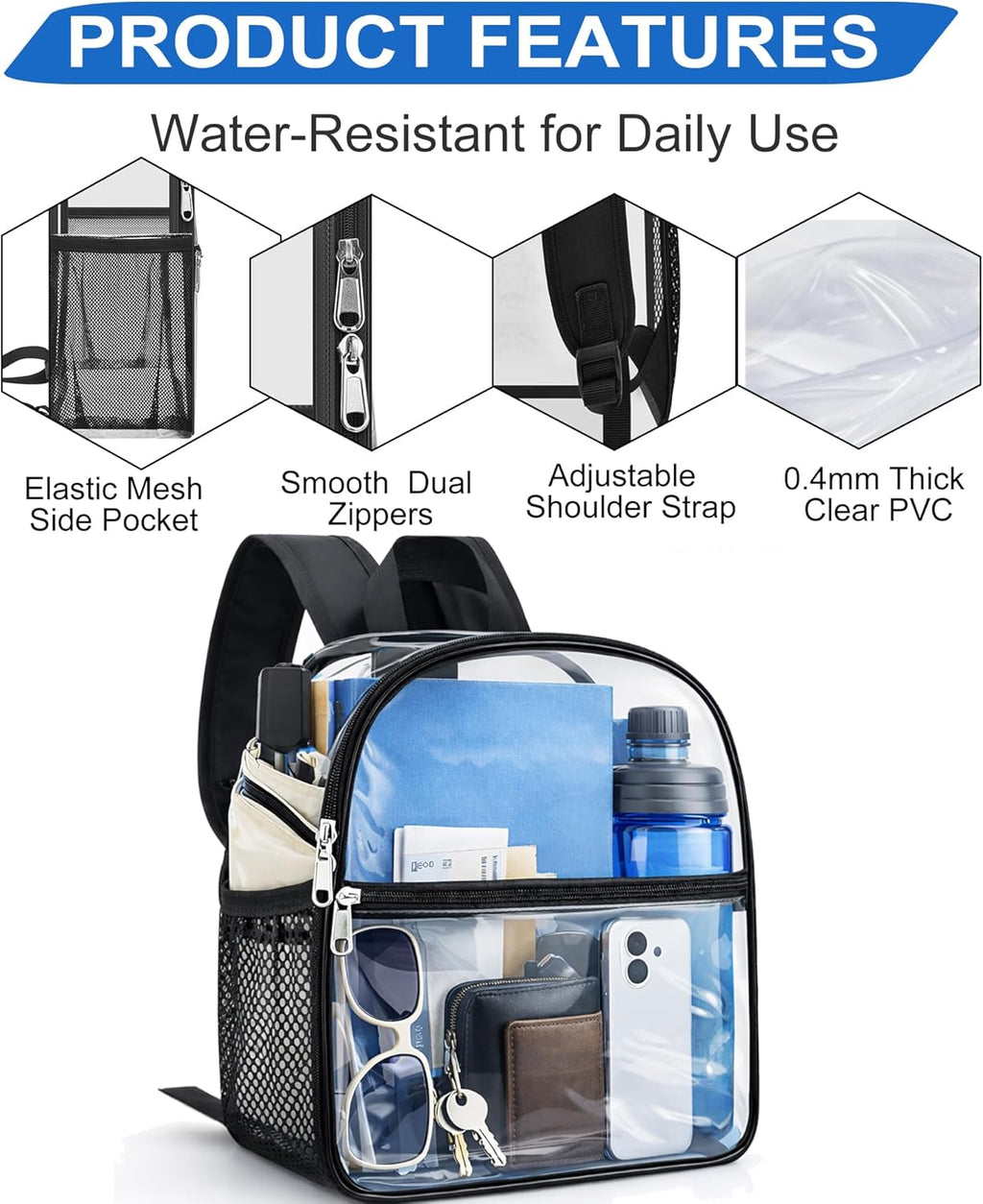 Clear Backpack for Stadium Events Sports Fan Backpack Stadium Bag 12x6x11