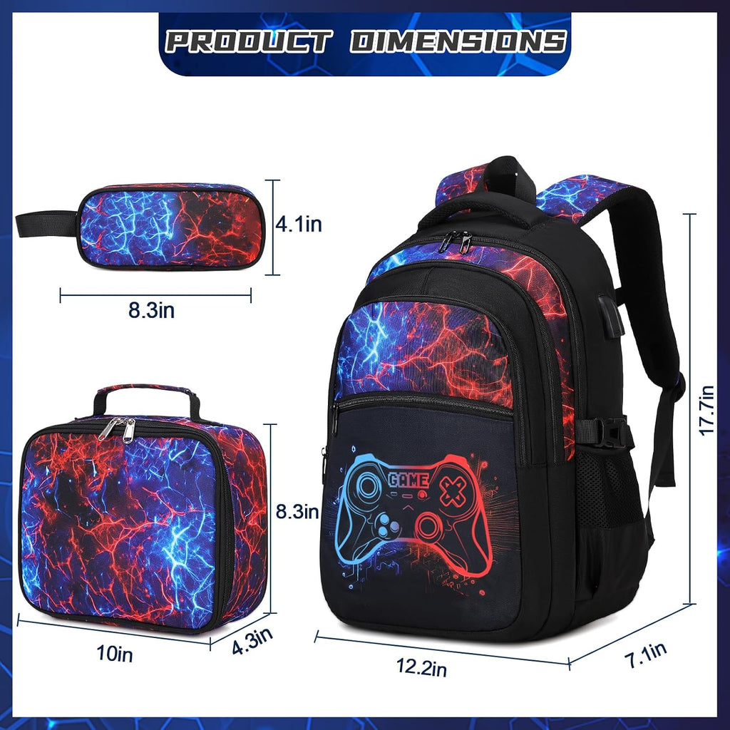 DIGOBAY Boys Backpack for School, Luminous Gamer Backpack with Lunch Box