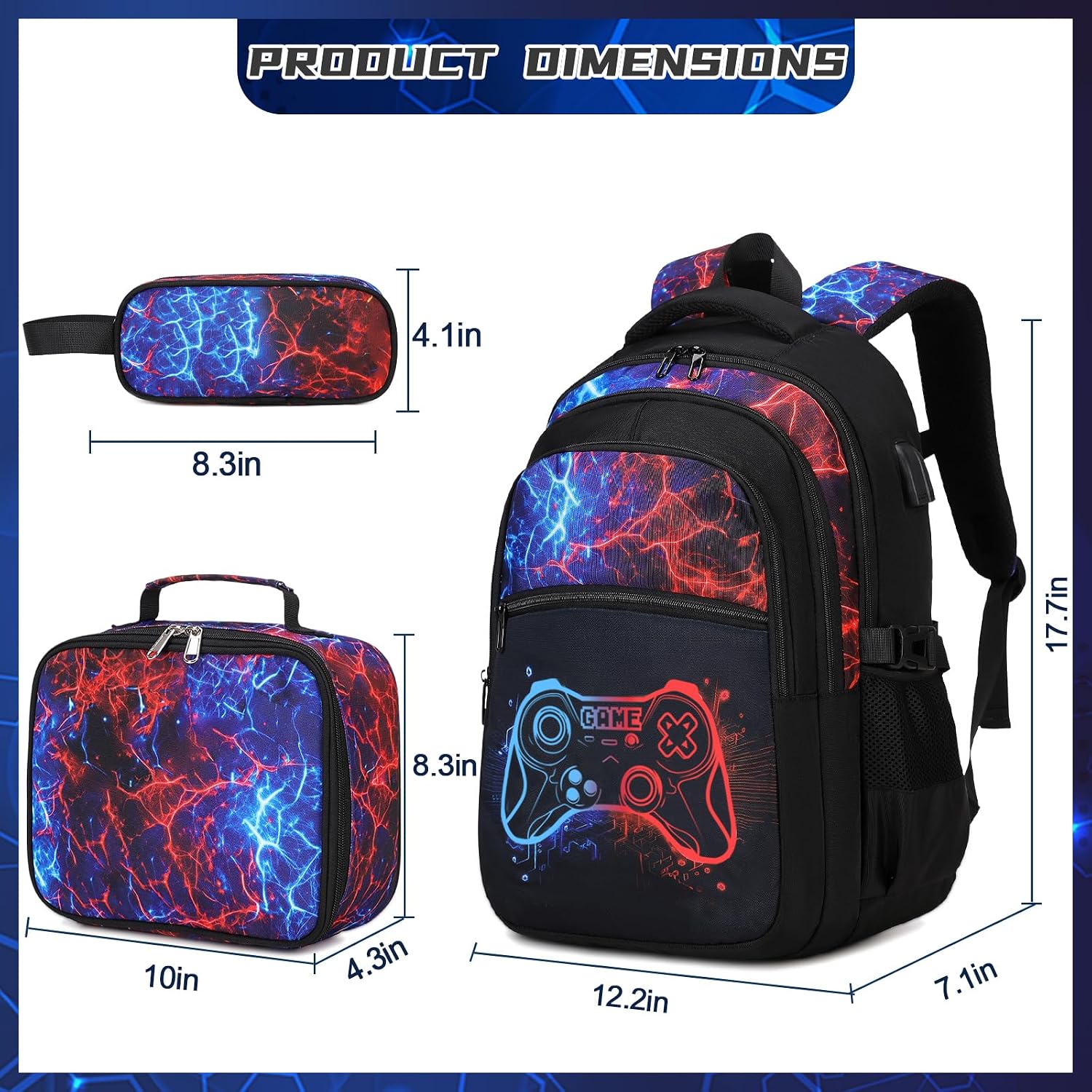 DIGOBAY Boys Backpack for School, Luminous Gamer Backpack with Lunch Box