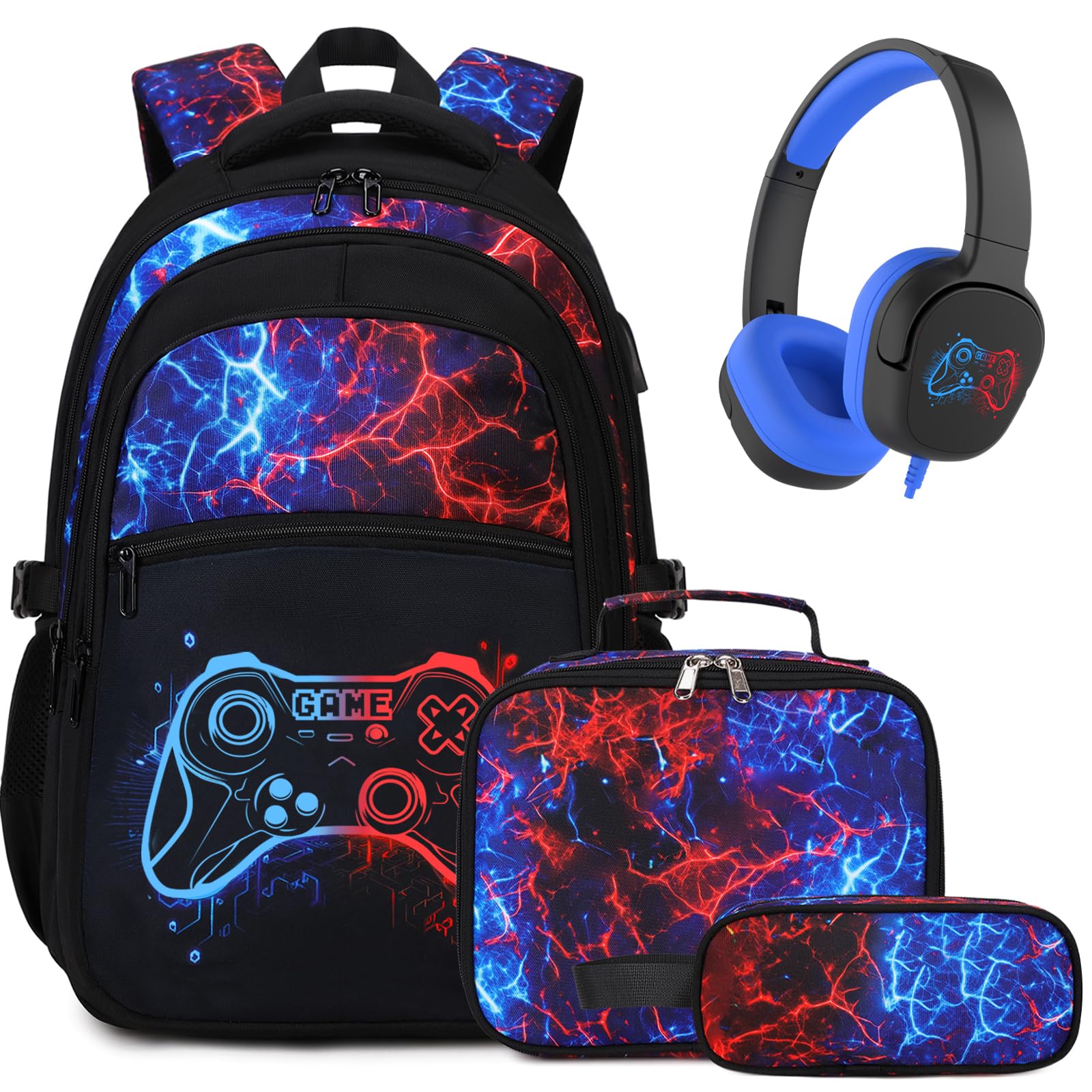 DIGOBAY Boys Backpack for School, Luminous Gamer Backpack with Lunch Box