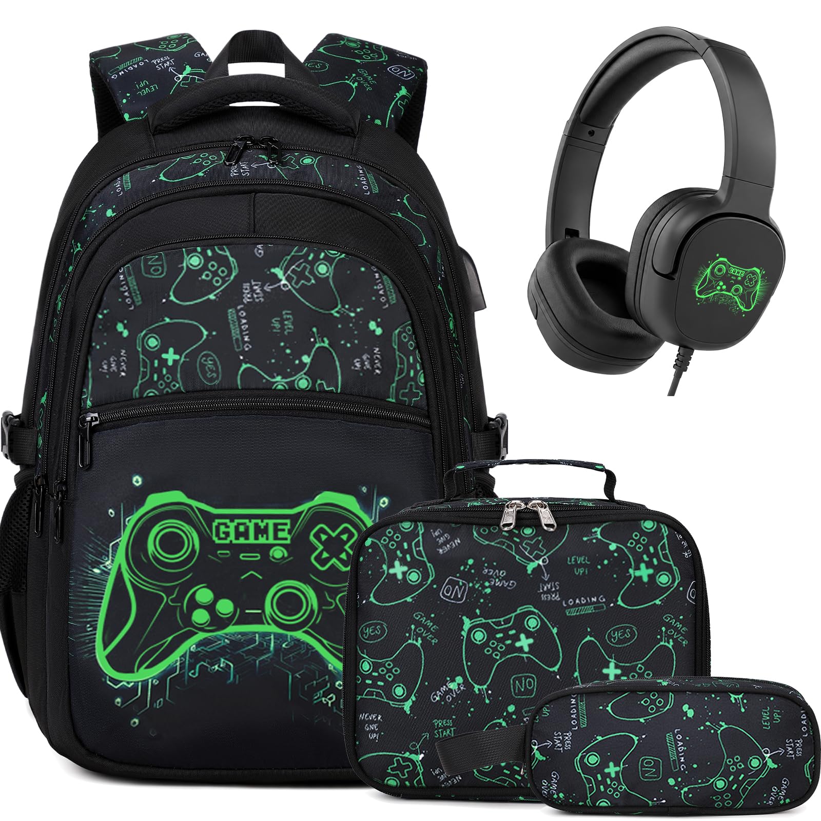 DIGOBAY Boys Backpack for School, Luminous Gamer Backpack with Lunch Box