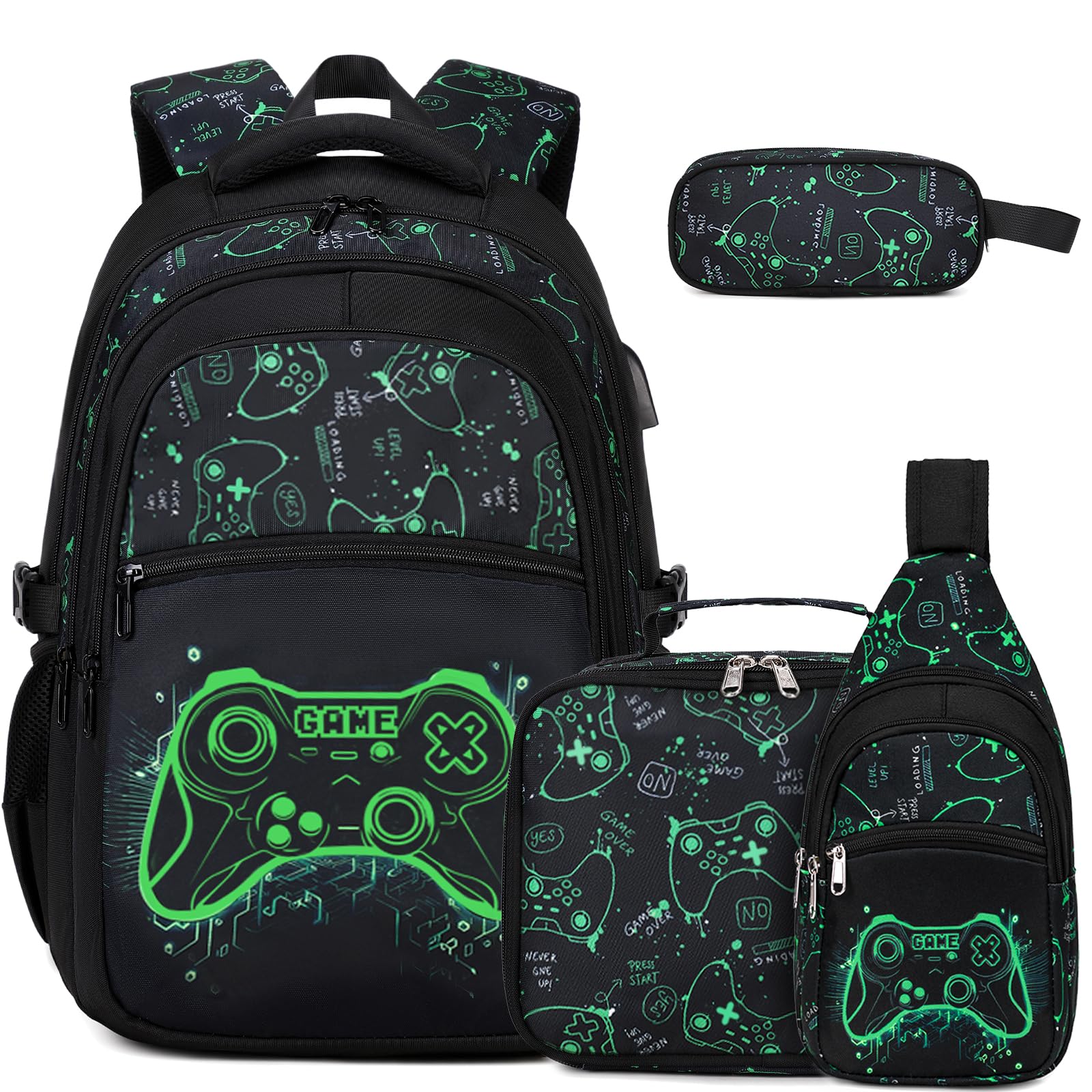 DIGOBAY Boys Backpack for School, Luminous Gamer Backpack with Lunch Box