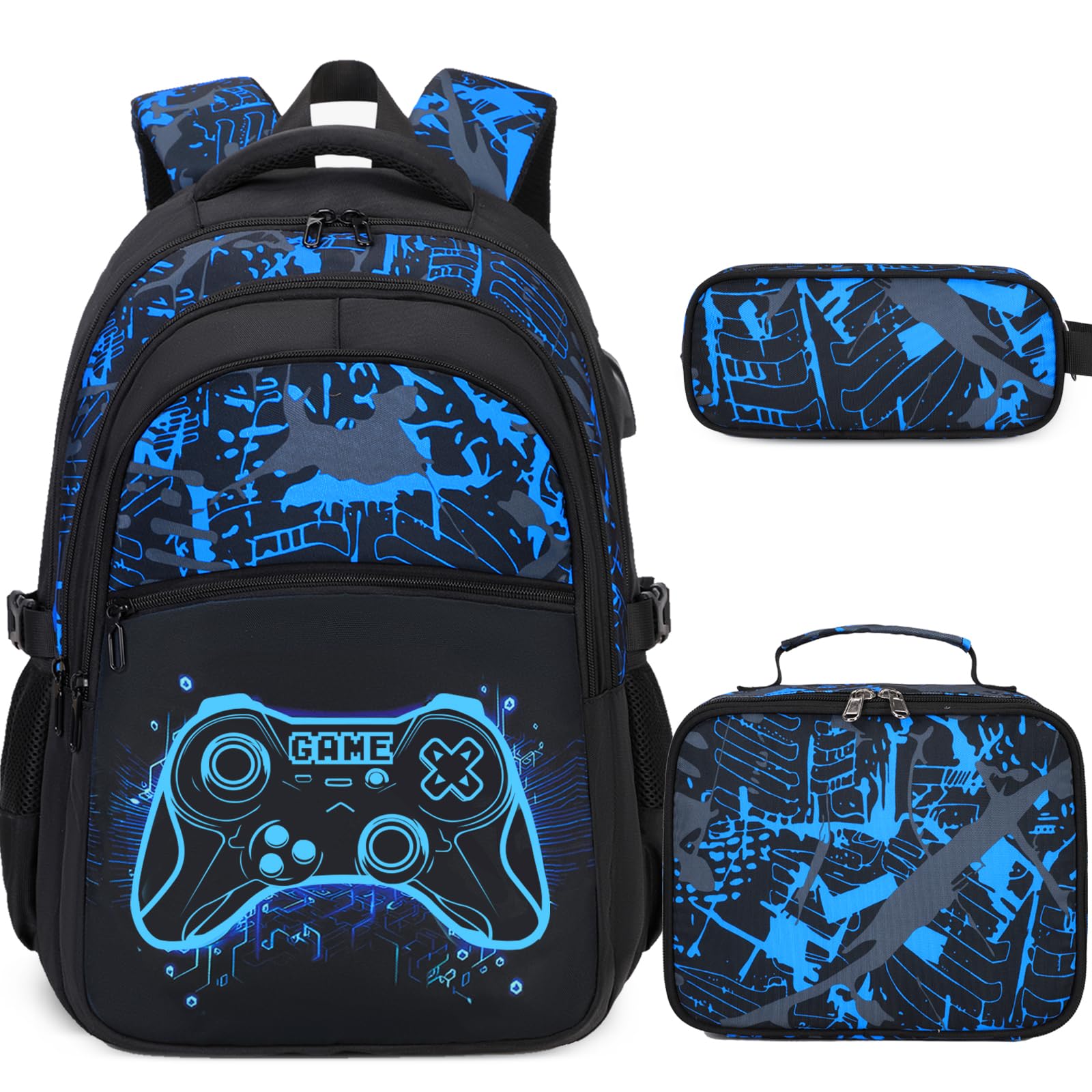 DIGOBAY Boys Backpack for School, Luminous Gamer Backpack with Lunch Box